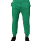 Green Cotton Elastic Waist Men Casual Pants