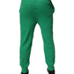 Green Cotton Elastic Waist Men Casual Pants
