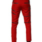 Red Zipper Embellished Straight Pants