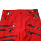 Red Zipper Embellished Straight Pants