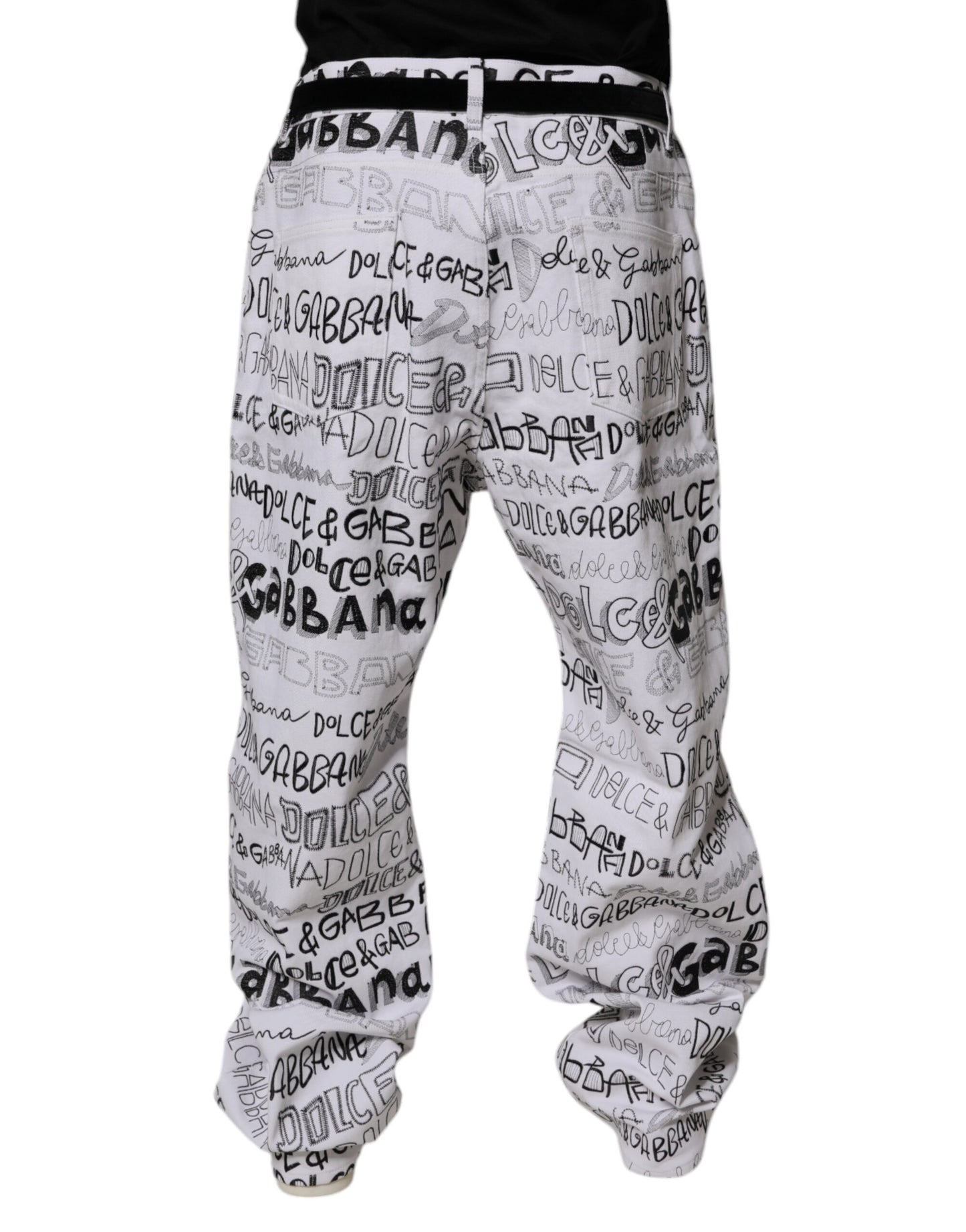 White Logo Print Straight Men Denim Jeans