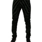 Black Green Stripes Cotton Skinny Denim Jeans