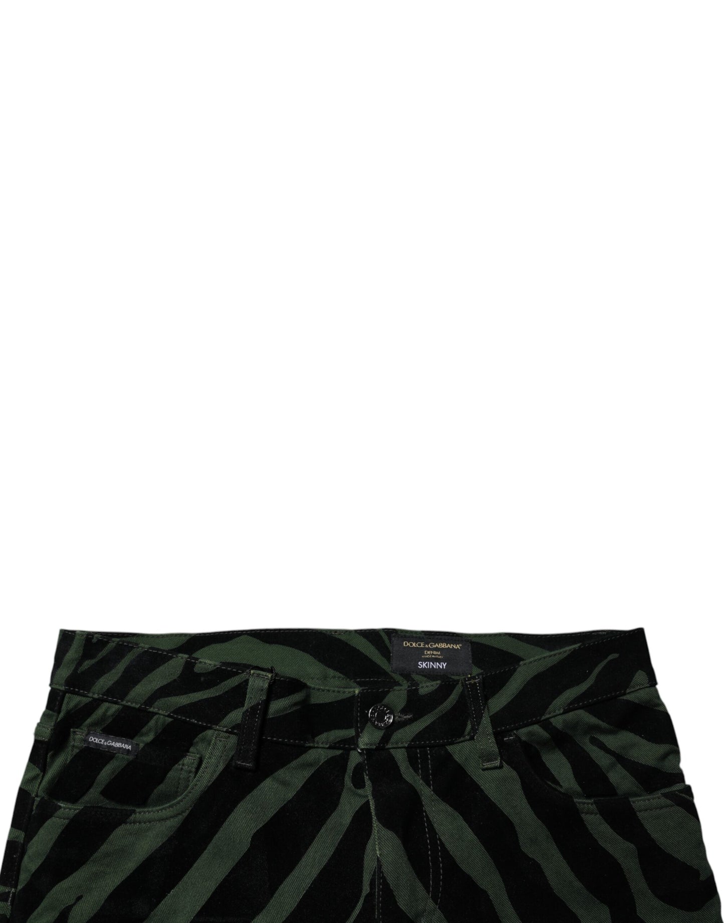 Black Green Stripes Cotton Skinny Denim Jeans