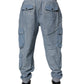 Light Blue Cotton Jogger Cargo Men Denim Pants