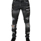 Dark Gray Tattered Cotton Skinny Denim Jeans