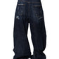 Dark Blue Tattered Wide Leg Men Denim Jeans