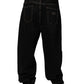 Black Cotton Mid Waist Wide Leg Denim Jeans