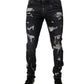 Black Tattered Cotton Skinny Men Denim Jeans