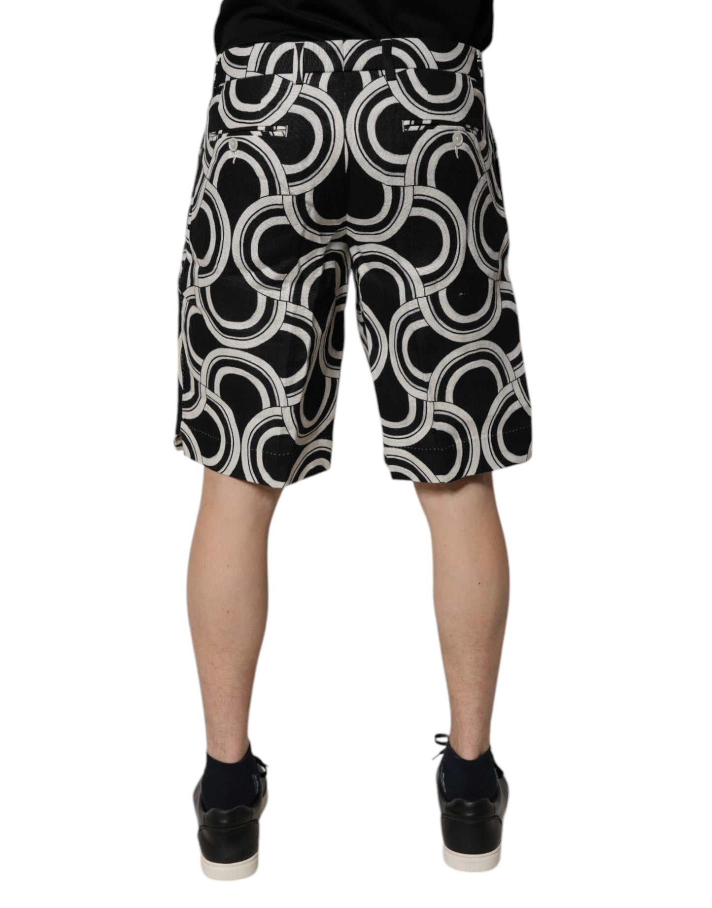 Black White Linen Bermuda Shorts