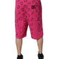 Pink Cotton Heart Print Bermuda Shorts