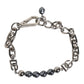 Silver Tone Chain Lobster Clasp Logo Gray Pearls Bracelet