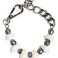 Silver Tone Brass Beaded Shell DG Logo Pendant Bracelet