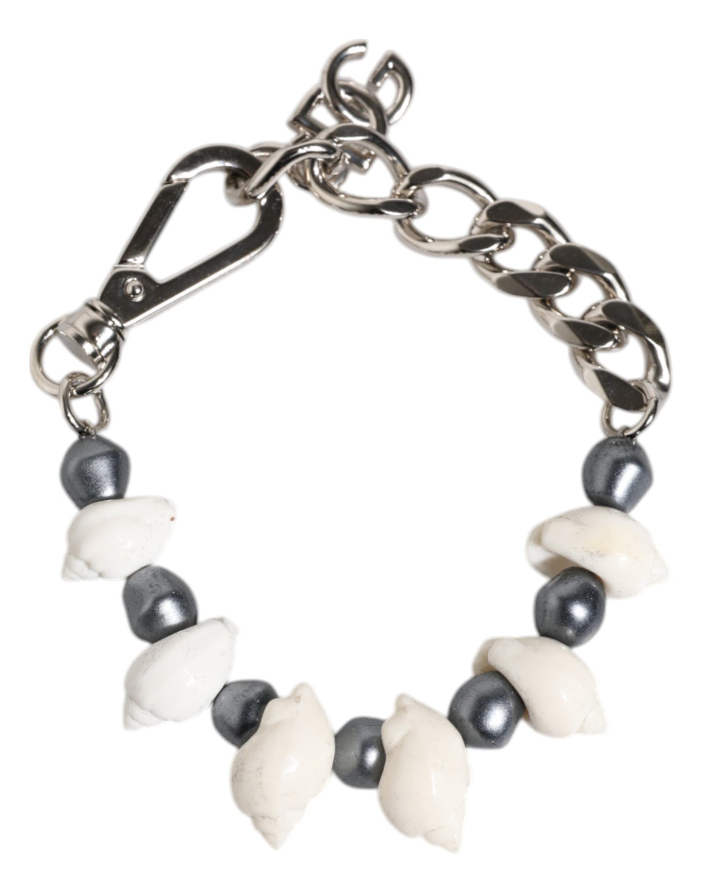 Silver Tone Brass Beaded Shell DG Logo Pendant Bracelet