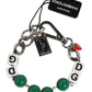 Silver Tone Brass Bead Dice Logo Embellish Charm Bracelet
