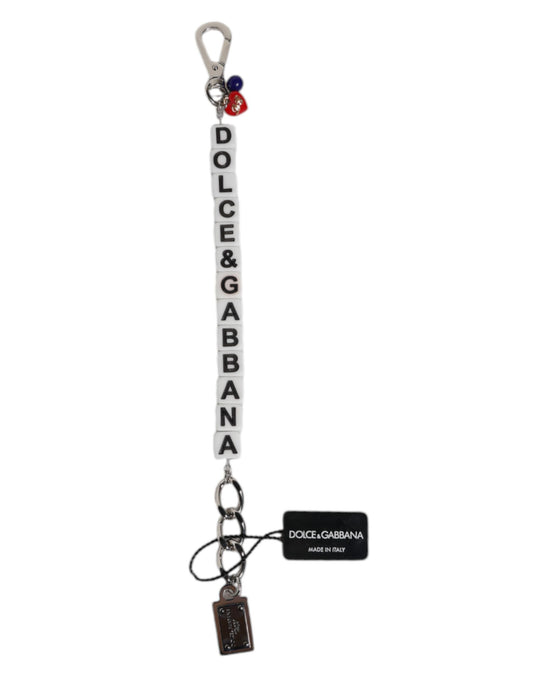 Silver Brass Chain Dice Logo Embellished Charm Bracelet