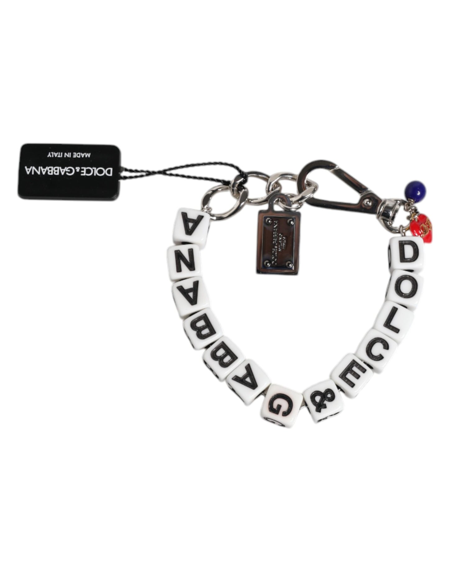 Silver Brass Chain Dice Logo Embellished Charm Bracelet