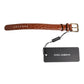 Brown Textured Leather Gold Metal Buckle Armband