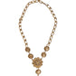 Gold Brass Floral Crystals Pearl Embellished Necklace