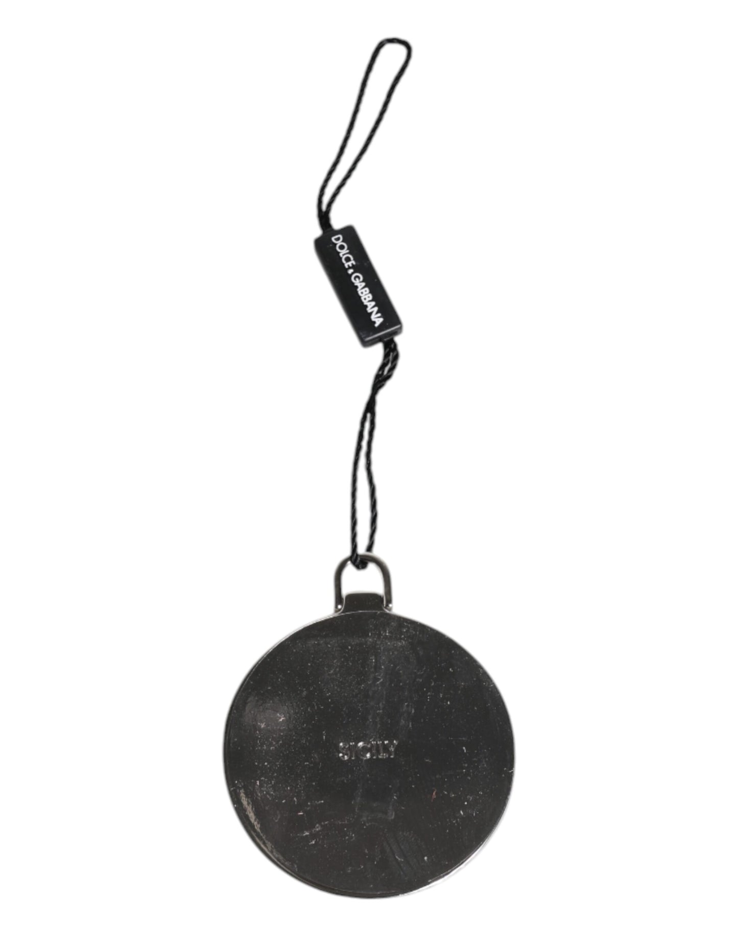 Green Calfskin Leather Round Logo Hand Mirror Holder