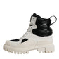 White Padded Mid Calf Lace Up Boots Shoes