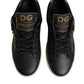 Black Leather Gold Red Heart Sneakers Shoes