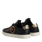 Black Leather Gold Red Heart Sneakers Shoes