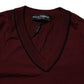 Maroon Cashmere V-neck Men Pullover Sweater