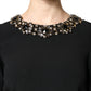 Black Crystal Embellished Round Neck Mini Dress