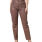 Brown Cotton High Waist Tapered Denim Jeans