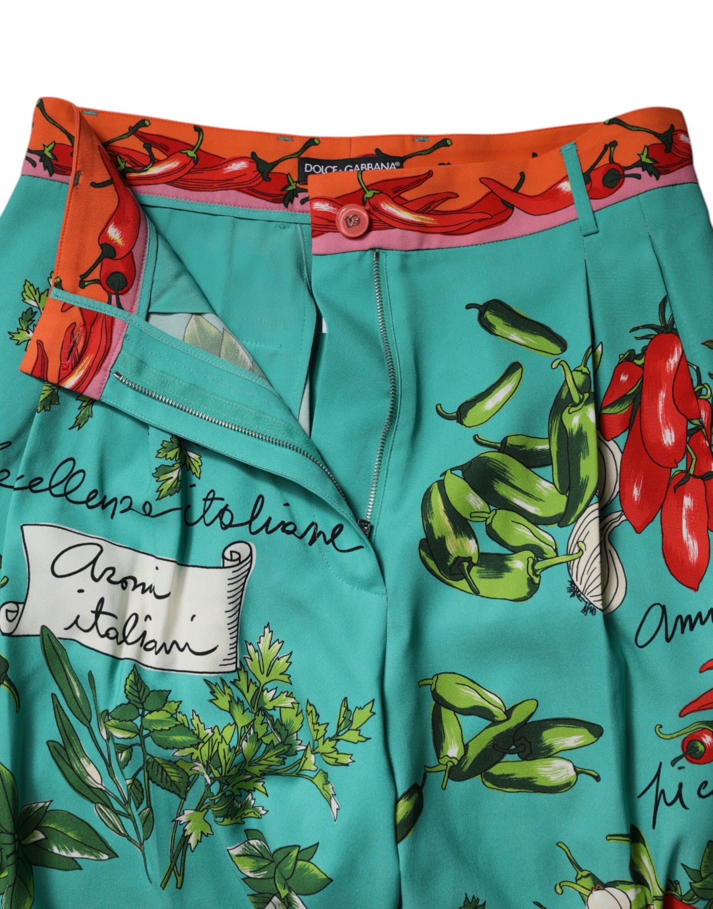 Green Silk Printed Straight Pants