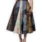 Multicolor Patchwork High Waisted Midi Skirt