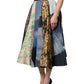 Multicolor Patchwork High Waisted Midi Skirt