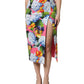 Multicolor Floral Print High Waist Midi Skirt
