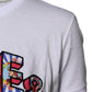 White Cotton Logo Print Round Neck T-shirt