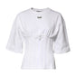 White Cotton Blend 3/4 Sleeves Blouse Top