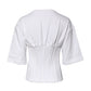 White Cotton Blend 3/4 Sleeves Blouse Top