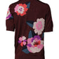 Maroon Floral Silk Crew Neck Blouse Top