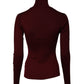 Burgundy Long Sleeves Turtleneck Slim Sweater