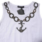 White Cotton Anchor Chain Embroidery Tank Top