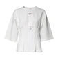 White Cotton Blend 3/4 Sleeves Blouse Top