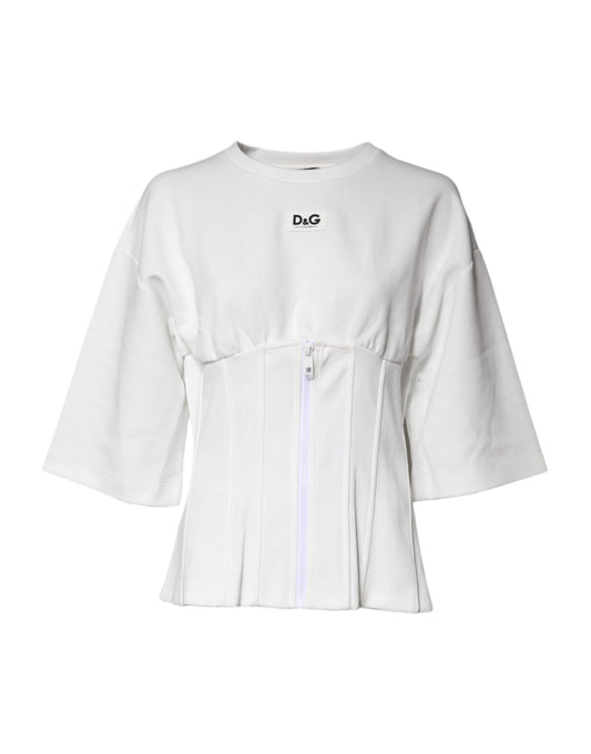 White Cotton Blend 3/4 Sleeves Blouse Top
