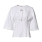 White Cotton Blend 3/4 Sleeves Blouse Top