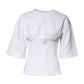White Cotton Blend 3/4 Sleeves Blouse Top