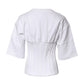 White Cotton Blend 3/4 Sleeves Blouse Top