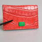 Red Exotic Leather Logo Plaque Card Holder Wallet
