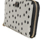 White Black Striped Leather Zip Around Continental Wallet