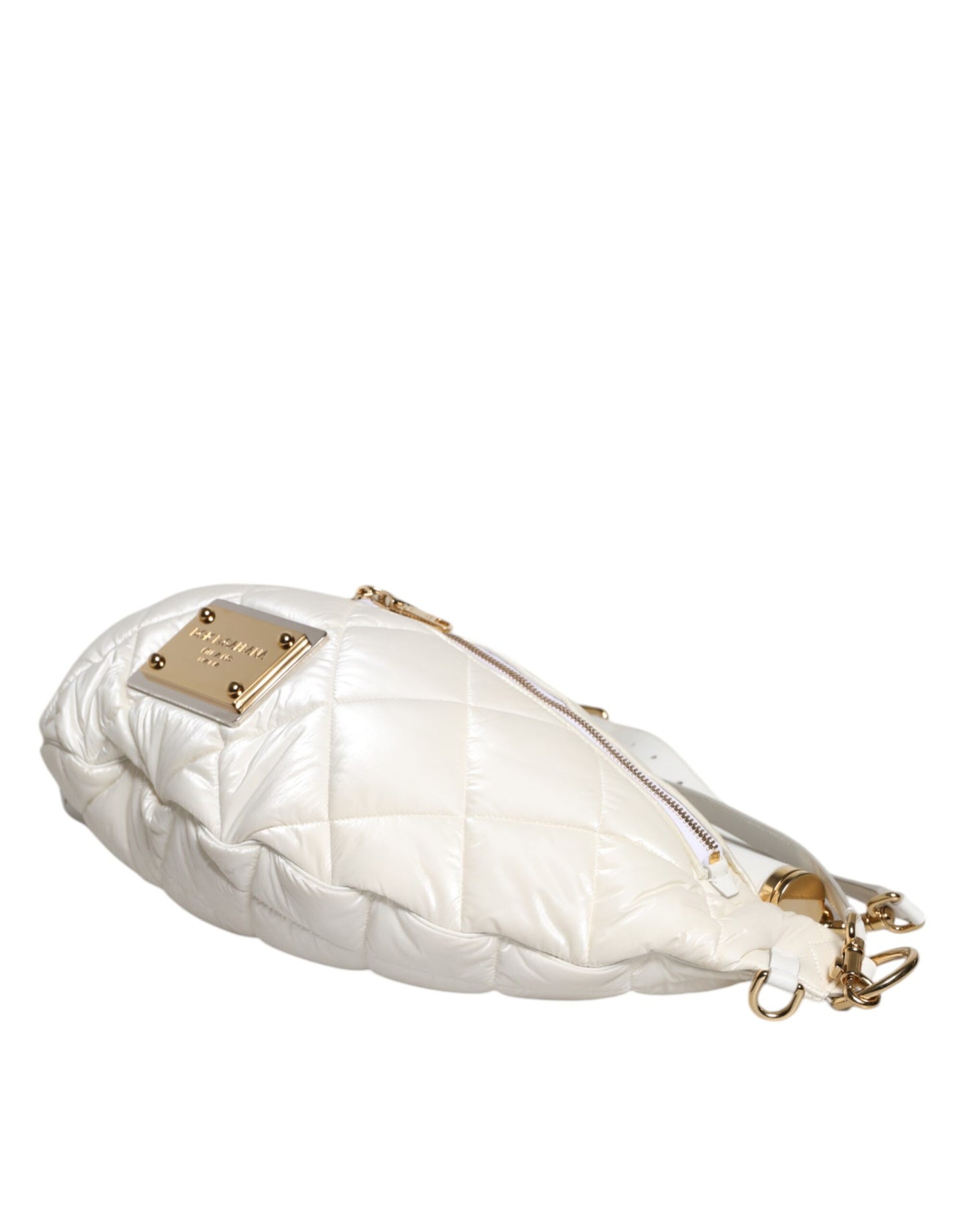White Quilted Logo Plaque Belt Waist Fanny Pack Bag