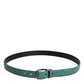 Green Ostrich Leather Silver Metal Buckle Belt