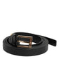 Black Calf Leather Gold Metal Buckle Belt