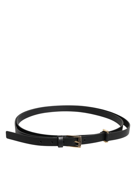 Black Calf Leather Gold Metal Buckle Belt